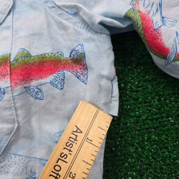 Cabelas Shirt Mens Medium/Large Light Blue Button Up Trout Fish Vented Fishing - Picture 3 of 9